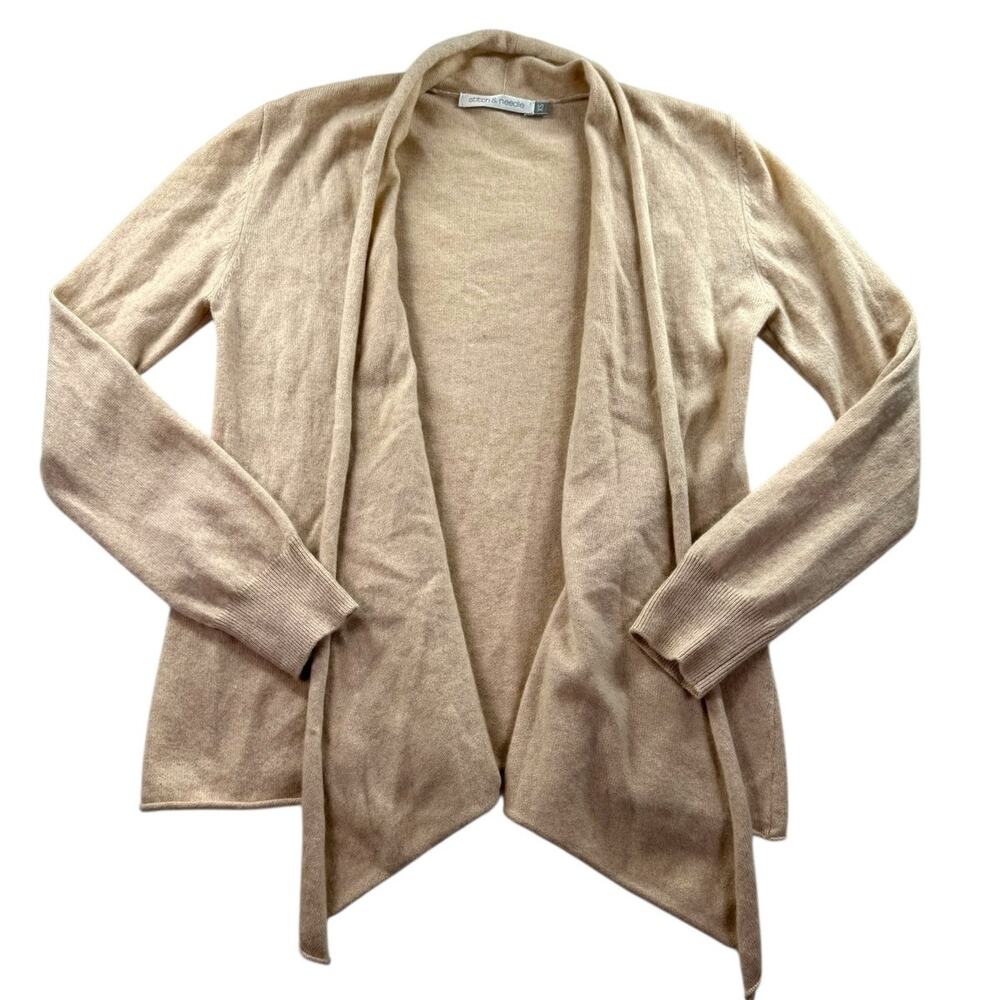 Stitch & Needle Cashmere Open Front Cardigan XS Beige Tan Soft Quiet Luxury Knit